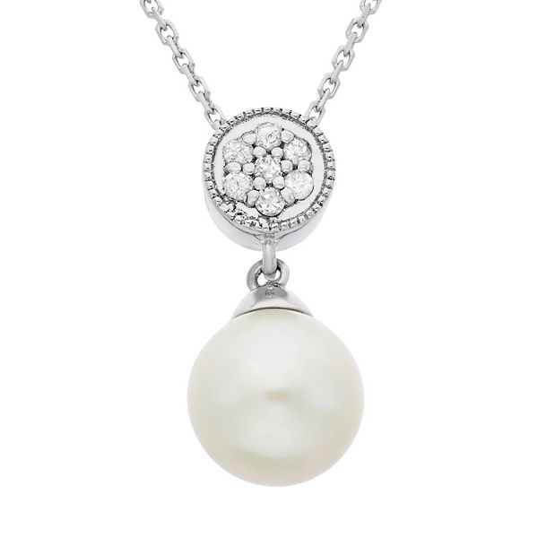 Freshwater Cultured Pearl and Diamond Accent Sterling Silver Pendant ...