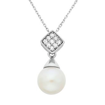 Freshwater Cultured Pearl and Diamond Accent Sterling Silver Pendant Necklace