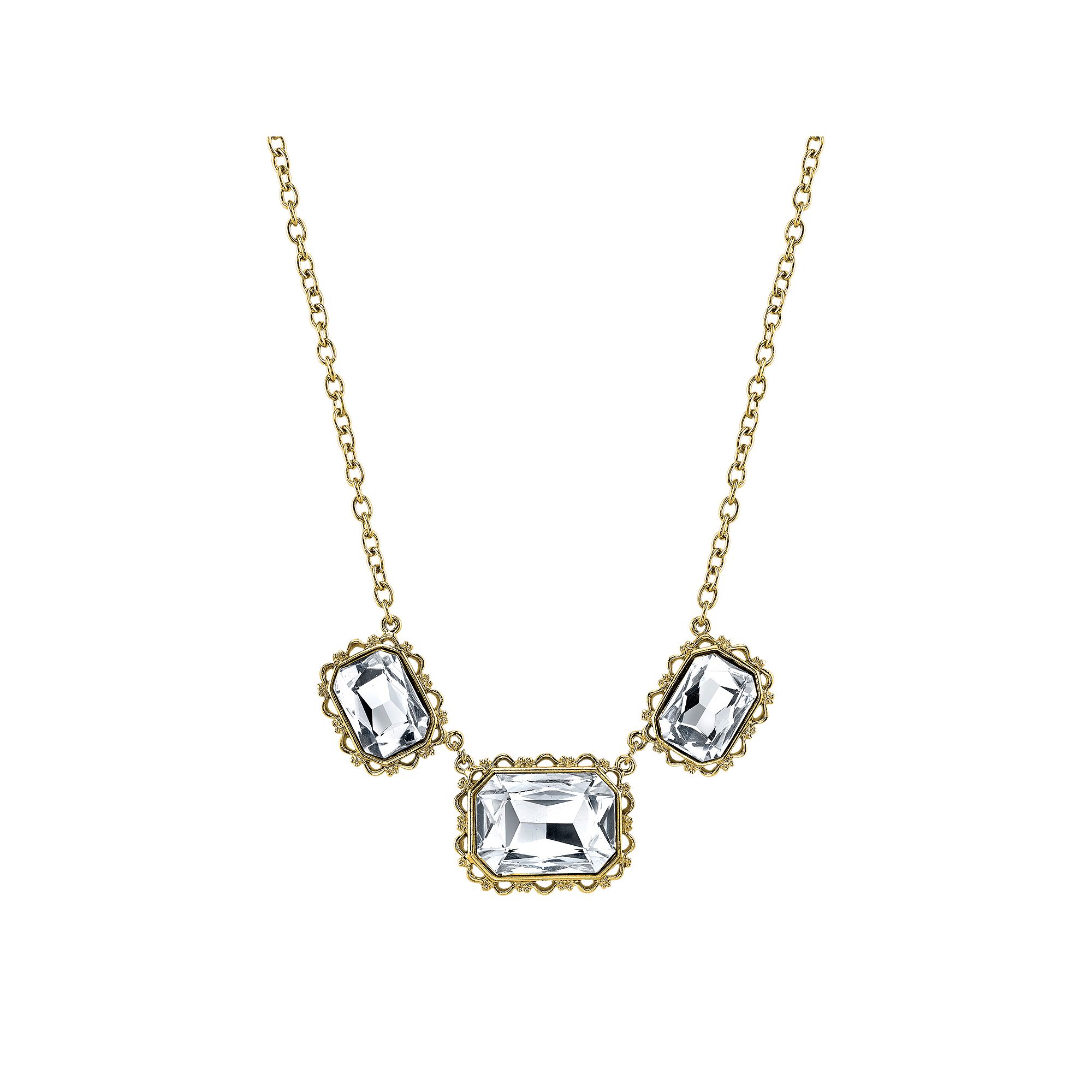1928 Rectangle Filigree Necklace, Womens, Size: 16, Gold Tone