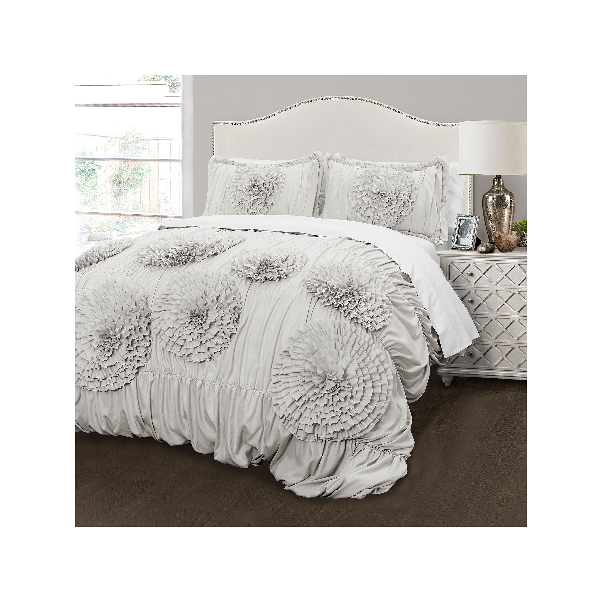 Lush Decor Serena 3-Piece Comforter Set, Light Gray