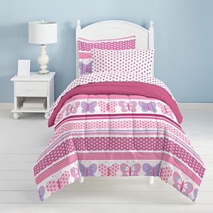 Full Pink Flower Power Comforter Set with Sheet Set and Sham in Groovy Floral Print