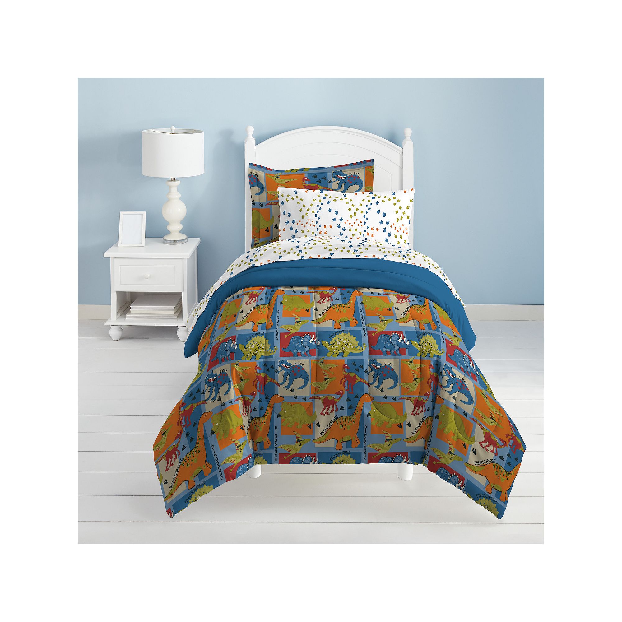 Dream Factory Dino Blocks Bed Set, Blue