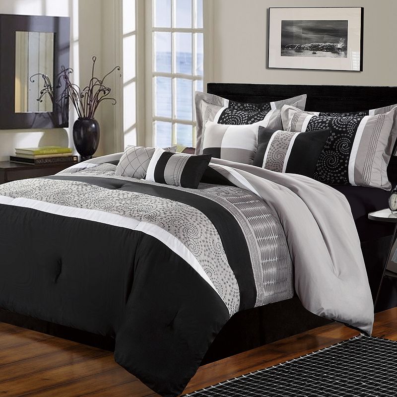 94934910 Chic Home Euphoria 8-pc. Comforter Set, Black, Kin sku 94934910