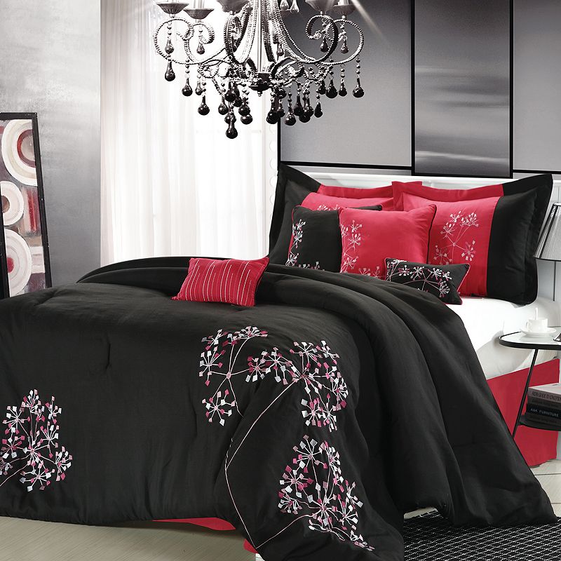 94935545 Chic Home Floral 8-pc. Comforter Set, Black, Queen sku 94935545