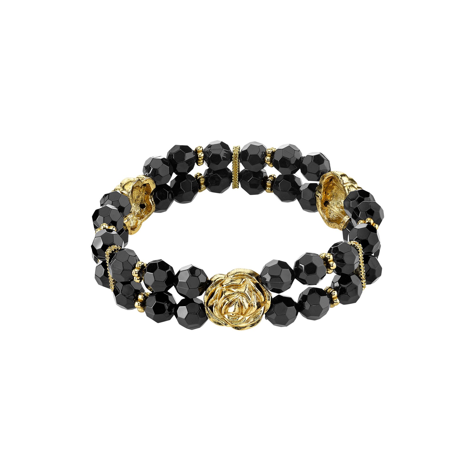 1928 Flower & Bead Multirow Stretch Bracelet, Womens, Size: 7, Black