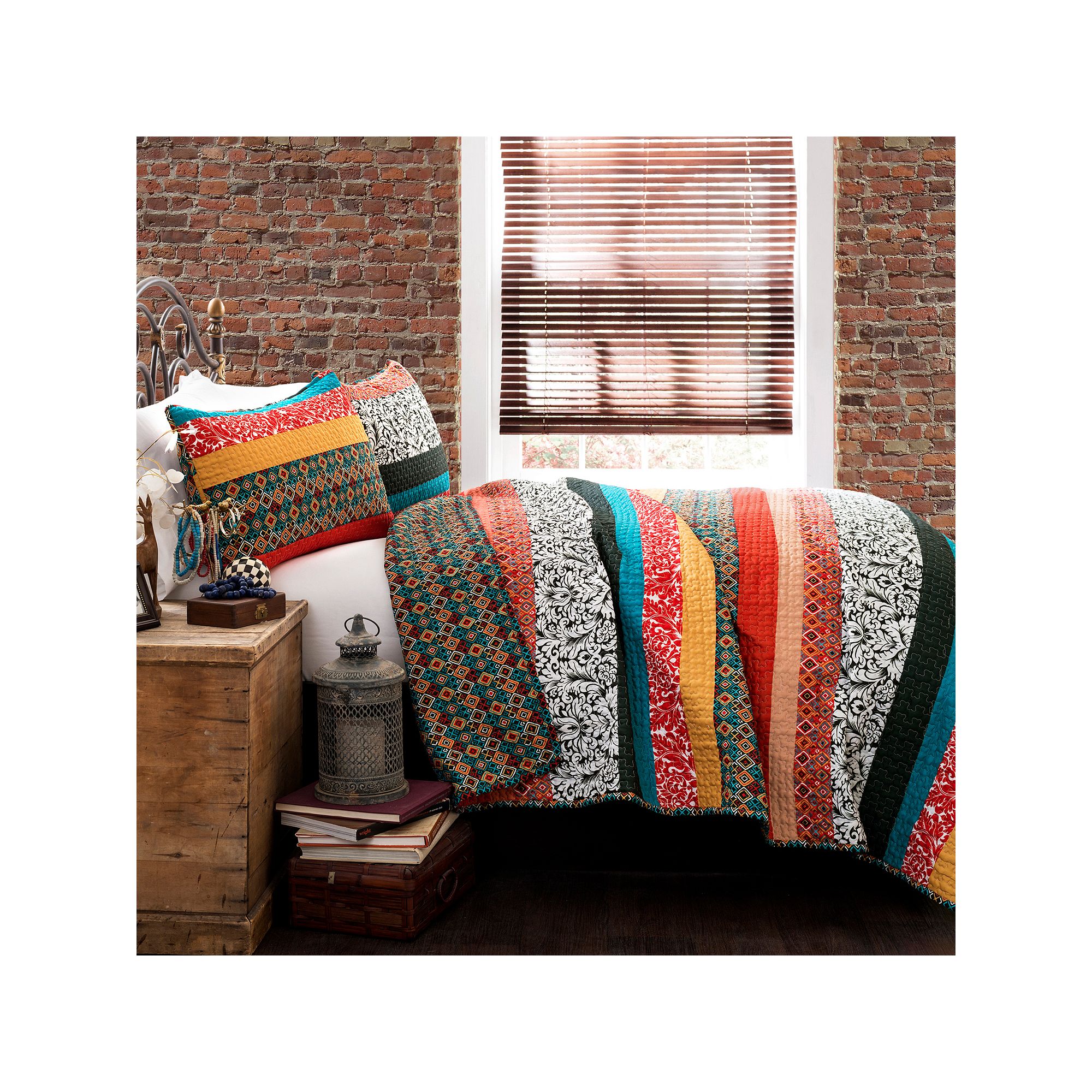 Lush Decor Boho Stripe Quilt Set, Blue
