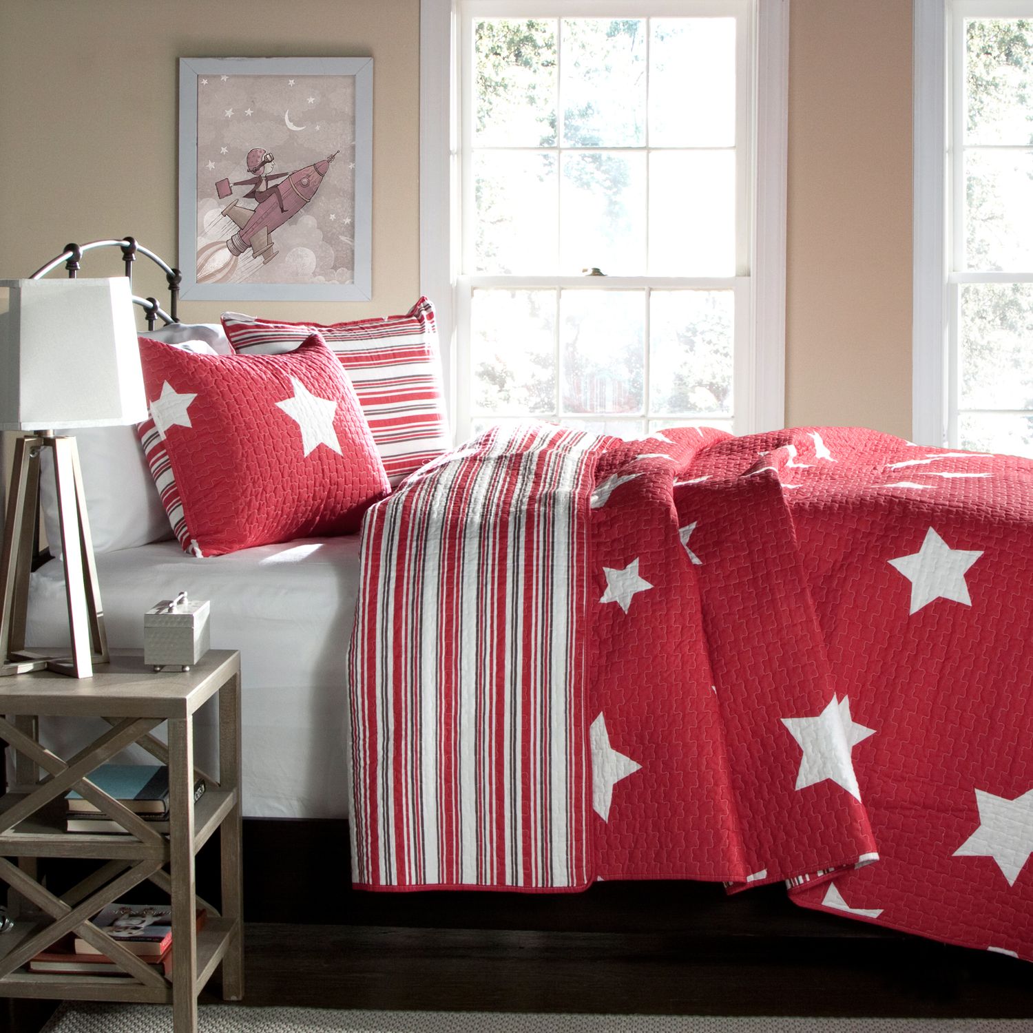 Lush Decor Überwurfdecke „Red Star“ – 127 X 152,4 Cm, 100 % Baumwolle, Beidseitig Mit Sternen & Streifen