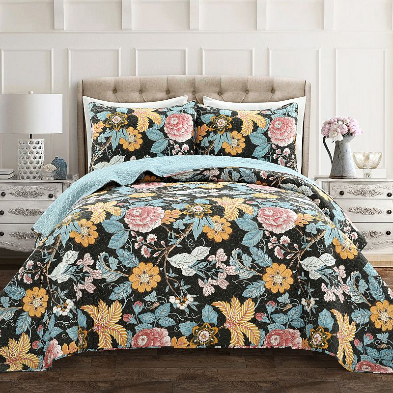 Lush Decor Sydney Quilt Set, Black, Full/Queen