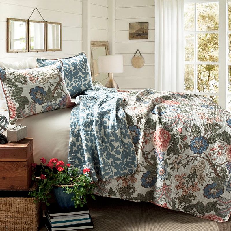 3pc King Sydney Quilt Bedding Set Green/Blue - Lush Décor