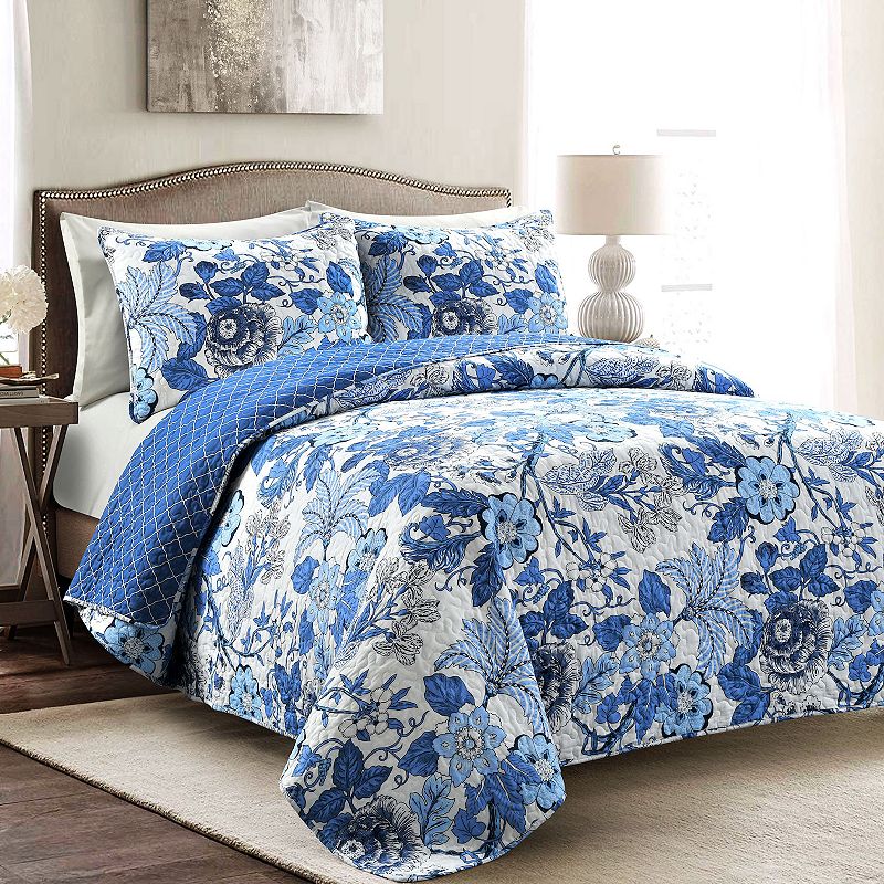 Lush Decor Sydney Quilt Set, Blue, King