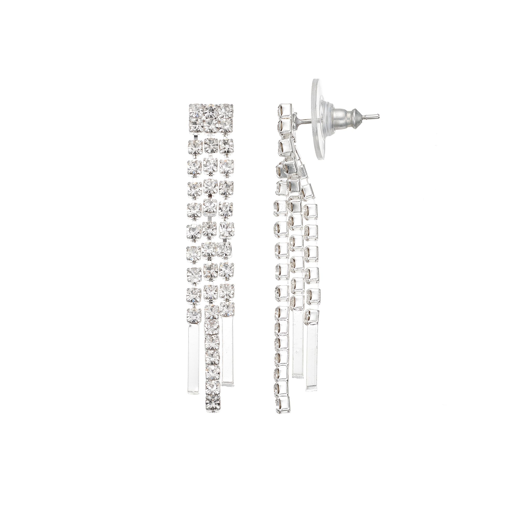 Vieste 3-Row Drop Earrings, Womens, Clear