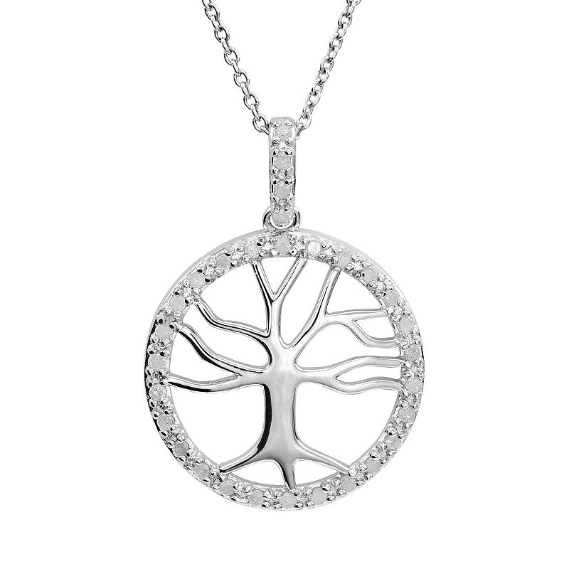 1/4 Carat T.W. Diamond Sterling Silver Tree of Life Pendant Necklace, Wome