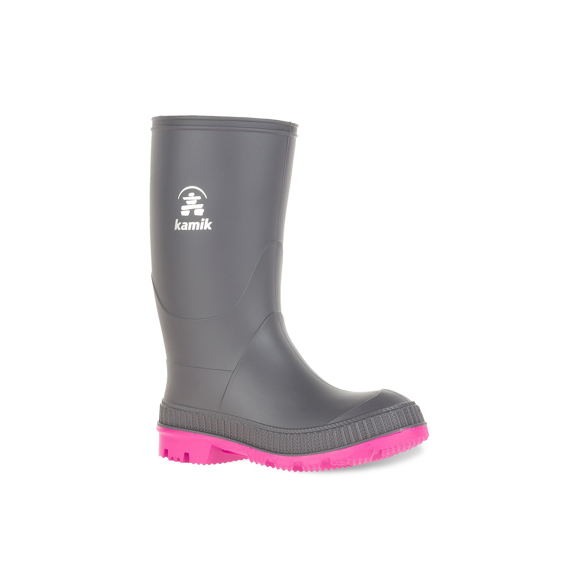 Kamik Stomp Kids Waterproof Rain Boots, Girls, Size: 1, Grey Magenta