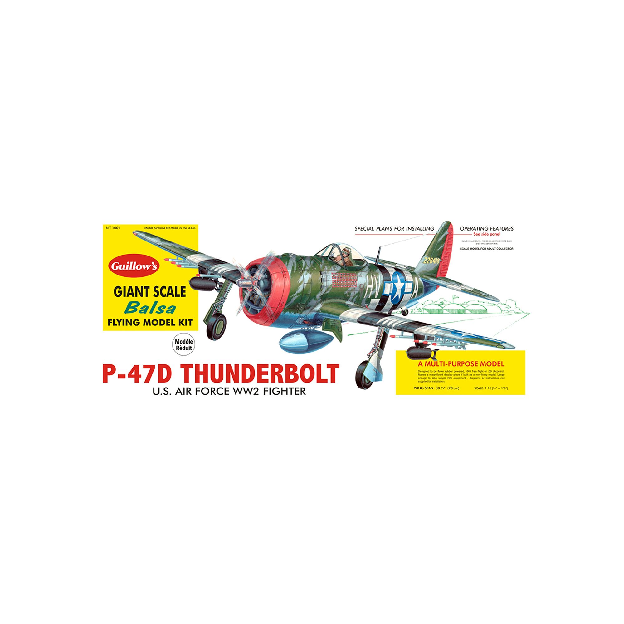 Guillows 1:16 P-47D Thunderbolt Model Kit, Multicolor
