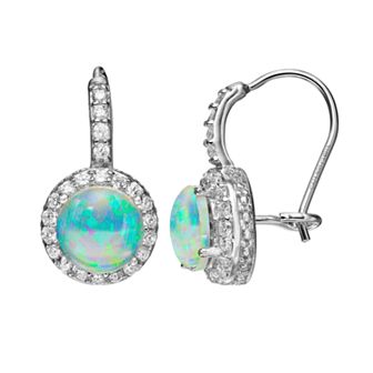 Sophie Miller Lab-Created Opal & Cubic Zirconia Sterling Silver Halo Drop Earrings