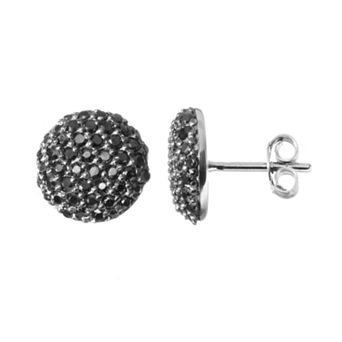 Sophie Miller Black Cubic Zirconia Black-Rhodium Plated Sterling Silver Button Stud Earrings