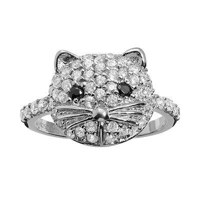 Sterling Silver White and Black CZ Cat Ring Sterling Silver White and Black CZ Cat Ring