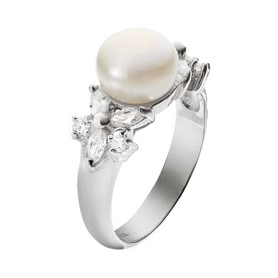 Sophie Miller Freshwater Cultured Pearl and Cubic Zirconia Sterling Silver Ring