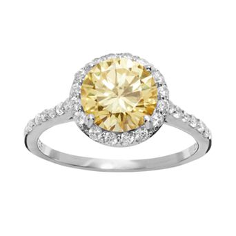 Sophie Miller Canary & White Cubic Zirconia Sterling Silver Halo Ring