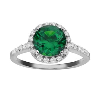 Sophie Miller Simulated Emerald & Cubic Zirconia Sterling Silver Halo Ring