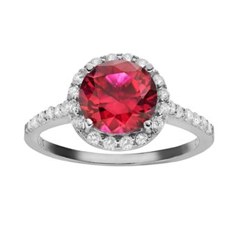 Sophie Miller Lab-Created Ruby & Cubic Zirconia Sterling Silver Halo Ring