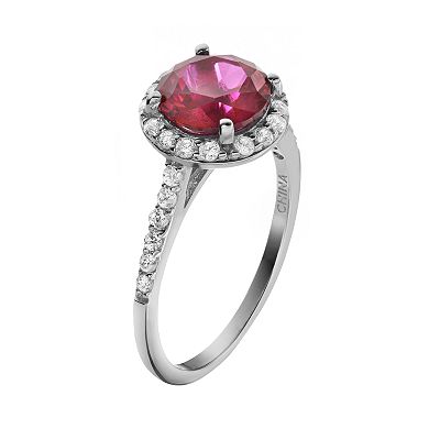 Sophie Miller Lab-Created Ruby and Cubic Zirconia Sterling Silver Halo Ring