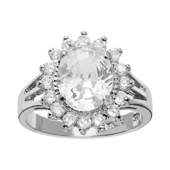 Sophie Miller Cubic Zirconia Sterling Silver Flower Halo Ring