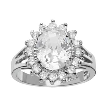 Sophie Miller Cubic Zirconia Sterling Silver Flower Halo Ring