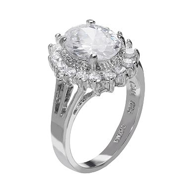 Sophie Miller Cubic Zirconia Sterling Silver Flower Halo Ring