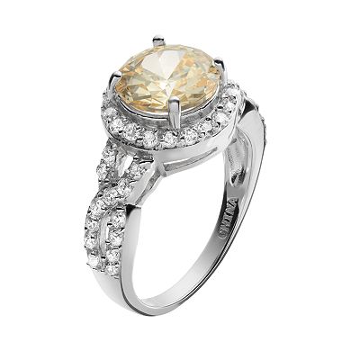 Sophie Miller Canary and White Cubic Zirconia Sterling Silver Halo Ring 
