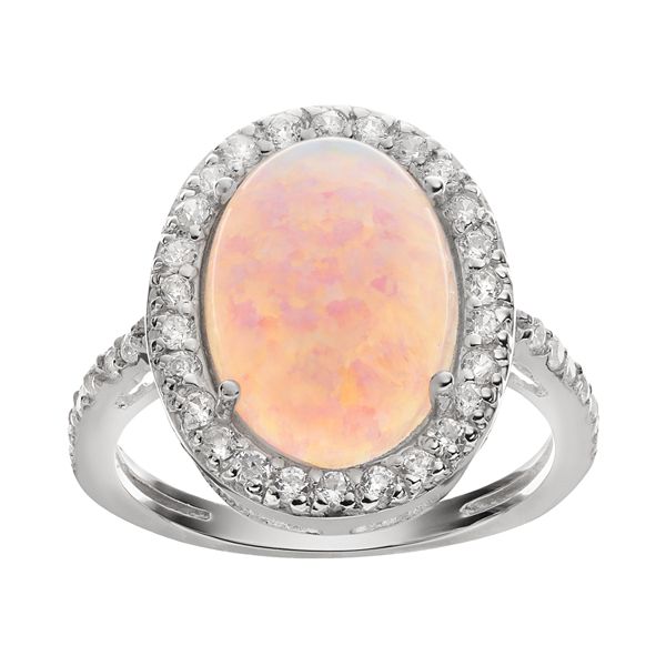 Sophie Miller Lab-Created Opal & Cubic Zirconia Sterling Silver Halo Ring