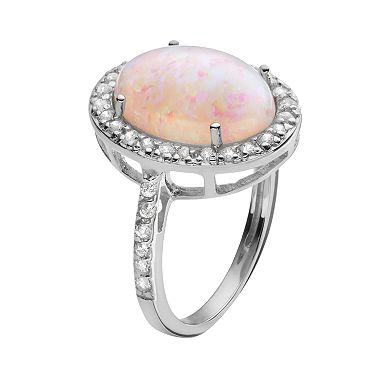 Sophie Miller Lab-Created Opal and Cubic Zirconia Sterling Silver Halo Ring