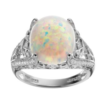 Sophie Miller Lab-Created Opal & Cubic Zirconia Sterling Silver Openwork Ring