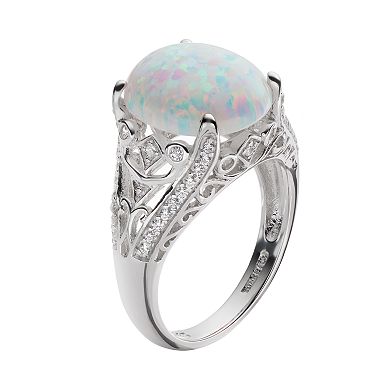 Sophie Miller Lab-Created Opal and Cubic Zirconia Sterling Silver Openwork Ring