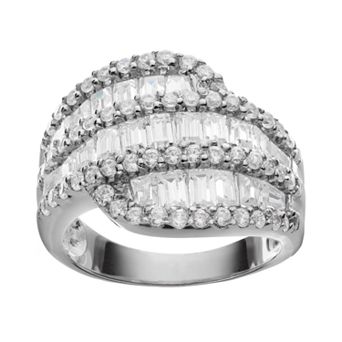Sophie Miller Tapered Cubic Zirconia Baguette Sterling Silver Ring