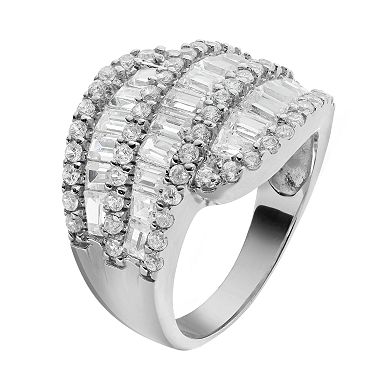 Sophie Miller Tapered Cubic Zirconia Baguette Sterling Silver Ring