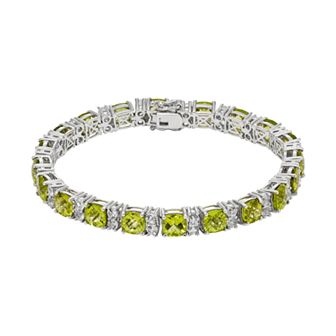 Peridot & White Topaz Sterling Silver Tennis Bracelet