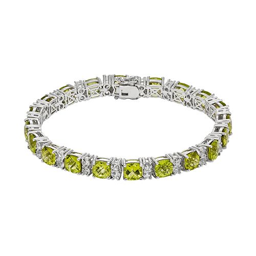 Peridot & White Topaz Sterling Silver Tennis Bracelet