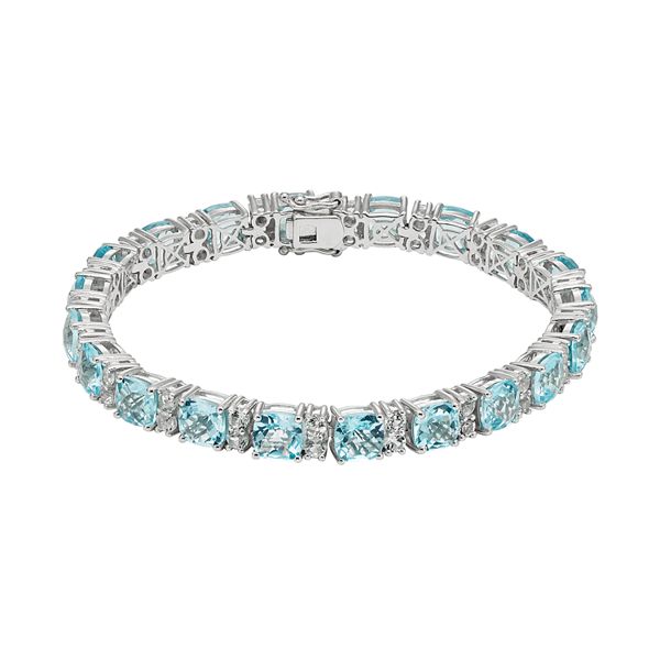 Blue & White Topaz Sterling Silver Tennis Bracelet