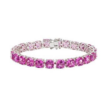 Lab-Created Pink Sapphire Sterling Silver Tennis Bracelet