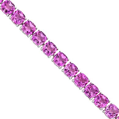 Lab-Created Pink Sapphire Sterling Silver Tennis Bracelet