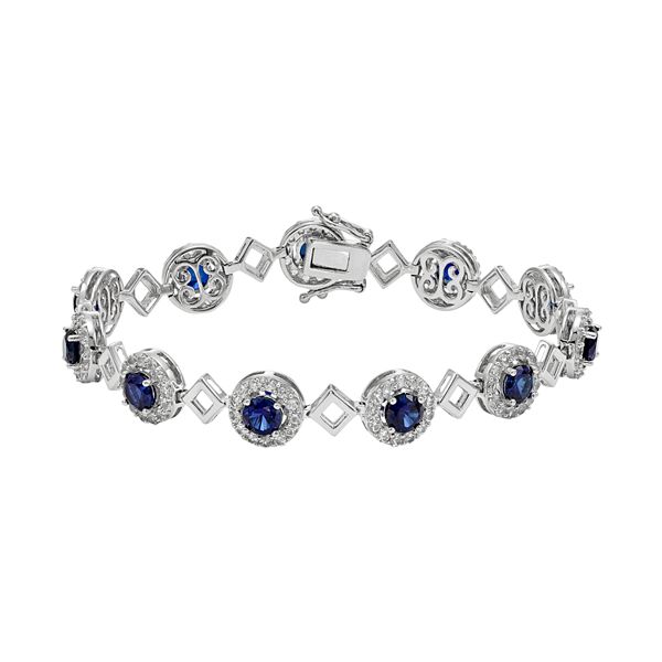 LabCreated Blue & White Sapphire Sterling Silver Halo Bracelet