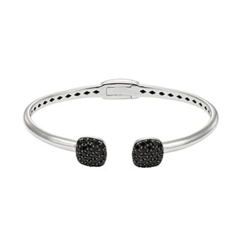 The Regal Collection Black Spinel Sterling Silver Hinged Cuff Bracelet