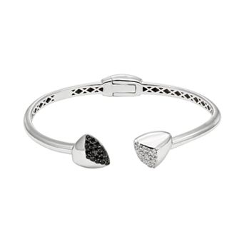 The Regal Collection Black Spinel & White Topaz Sterling Silver Hinged Cuff Bracelet