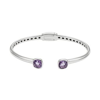 Amethyst Sterling Silver Hinged Cuff Bracelet