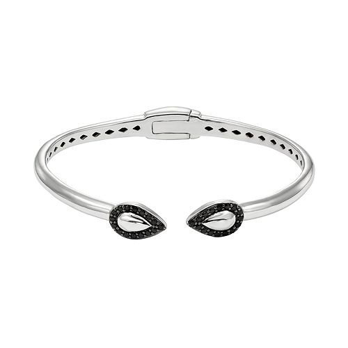 Black Spinel Sterling Silver Teardrop Hinged Cuff Bracelet