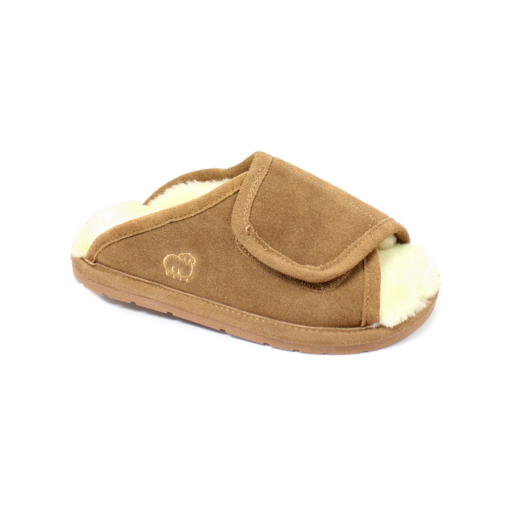 Mykos Womens Suede Peep-Toe Wrap Slippers, Size: Medium, Brown