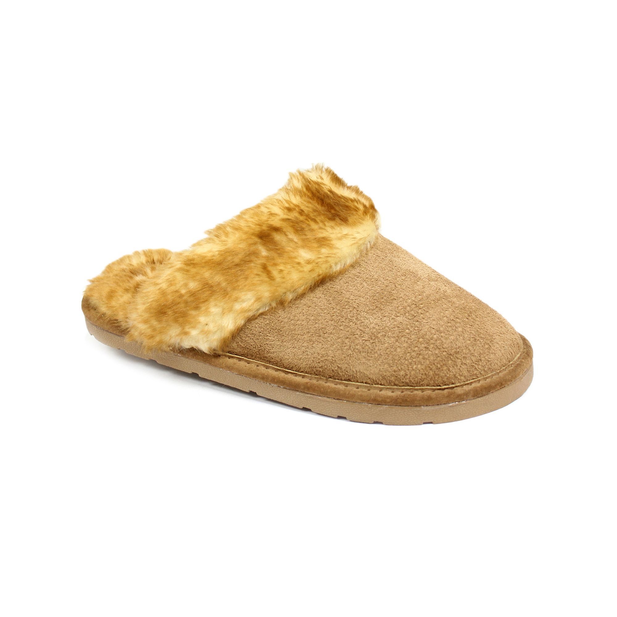 Mykos Womens Fleece Scuff Slippers, Size: XXL, Brown