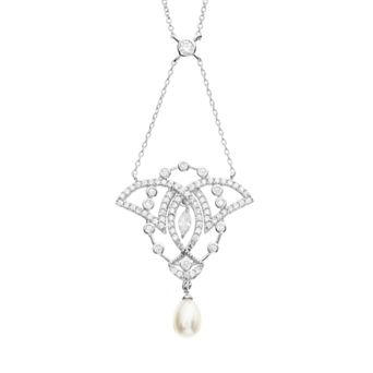 Sophie Miller Cubic Zirconia & Freshwater Cultured Pearl Sterling Silver Openwork Drop Necklace - 18.5 in.