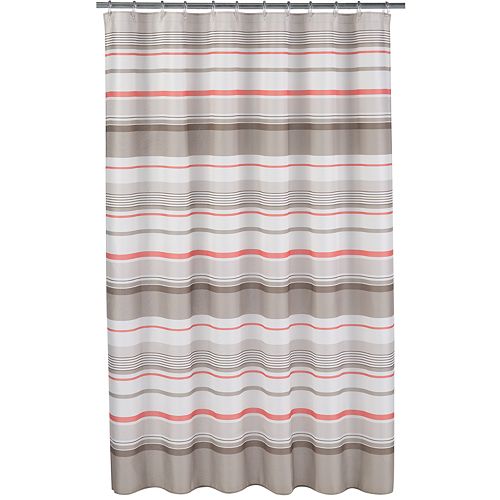 Coral Garden Striped Fabric Shower Curtain